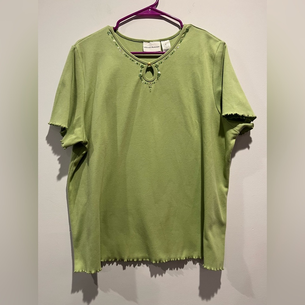 Alfred Dunner Light Green Embellished Short Sleeve Top